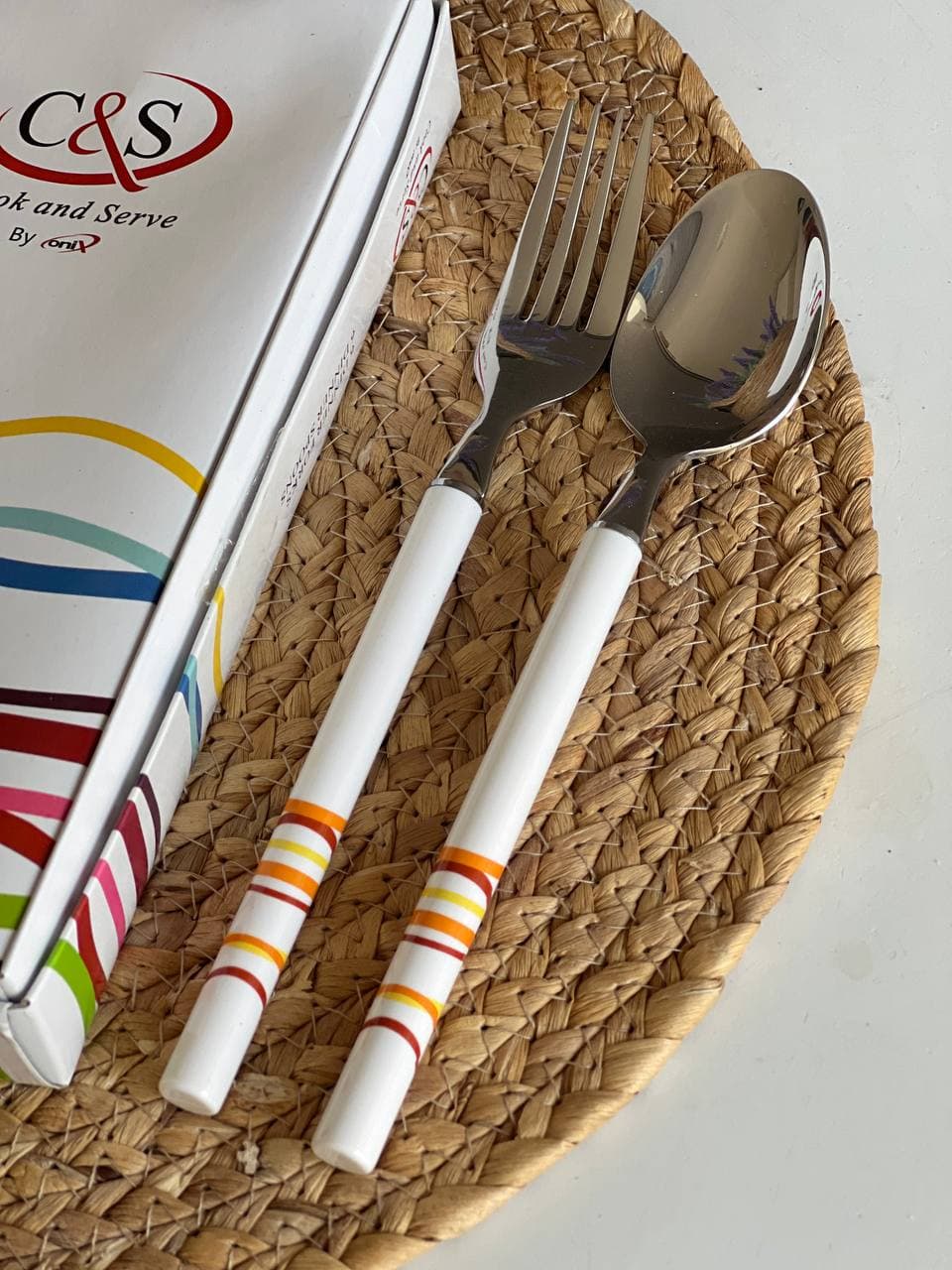 قاشق و چنگال غذاخوری C&S(طرح نوار رنگی) — تصویر ۴