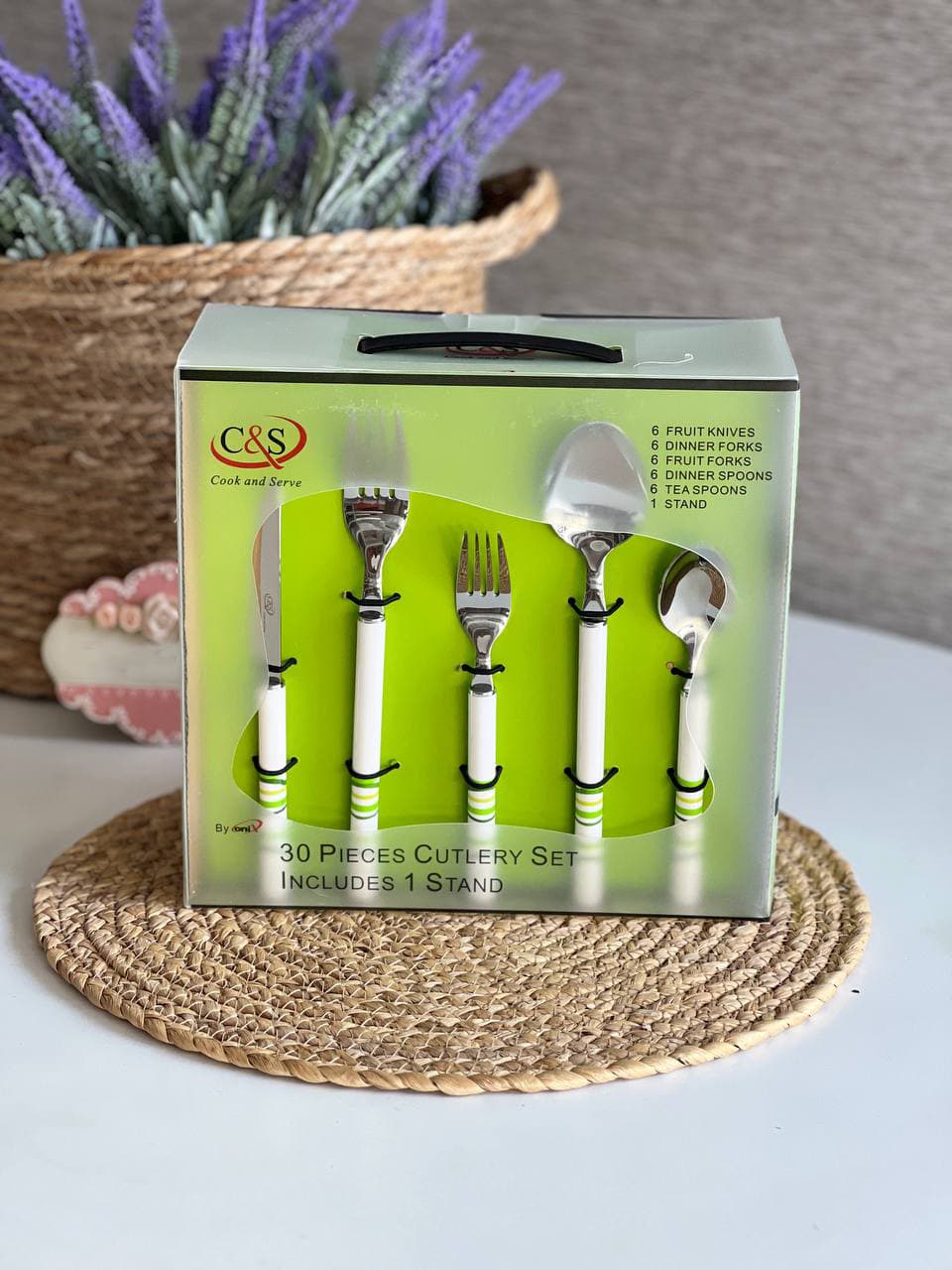 سرویس 31 پارچه قاشق و چنگال کارد C&S (طرح نوار رنگی) -رنگ سبز — تصویر ۲