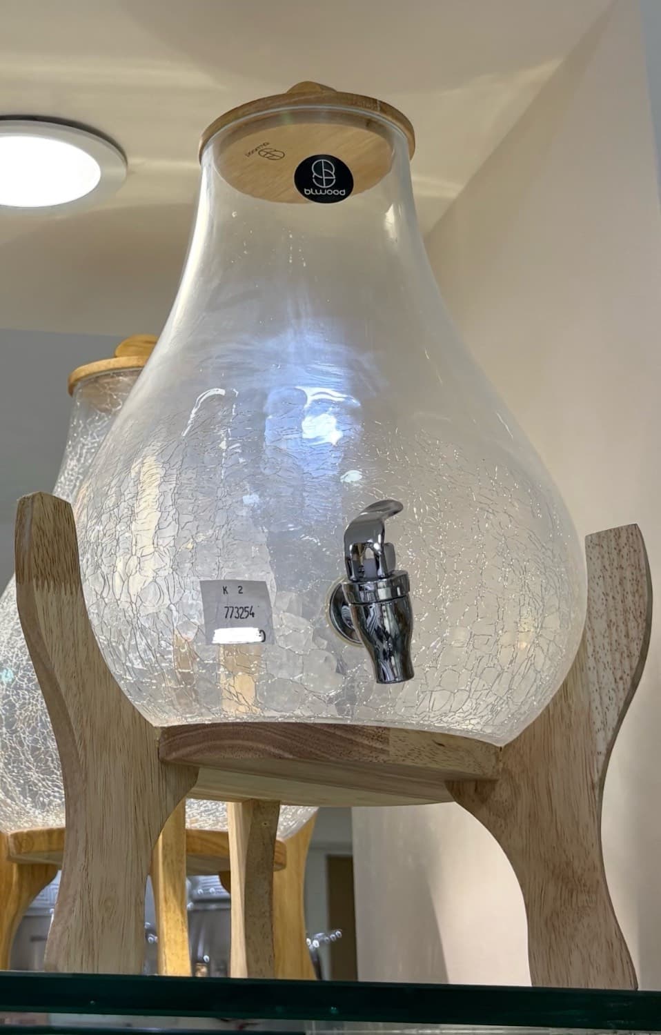 کلمن شیشه ای پایه چوبی مدل خمره ای ترکیبی ساده و آبگز BLWOOD کد3254(ارسال با پیک فقط برای تهران و کرج) — تصویر ۲