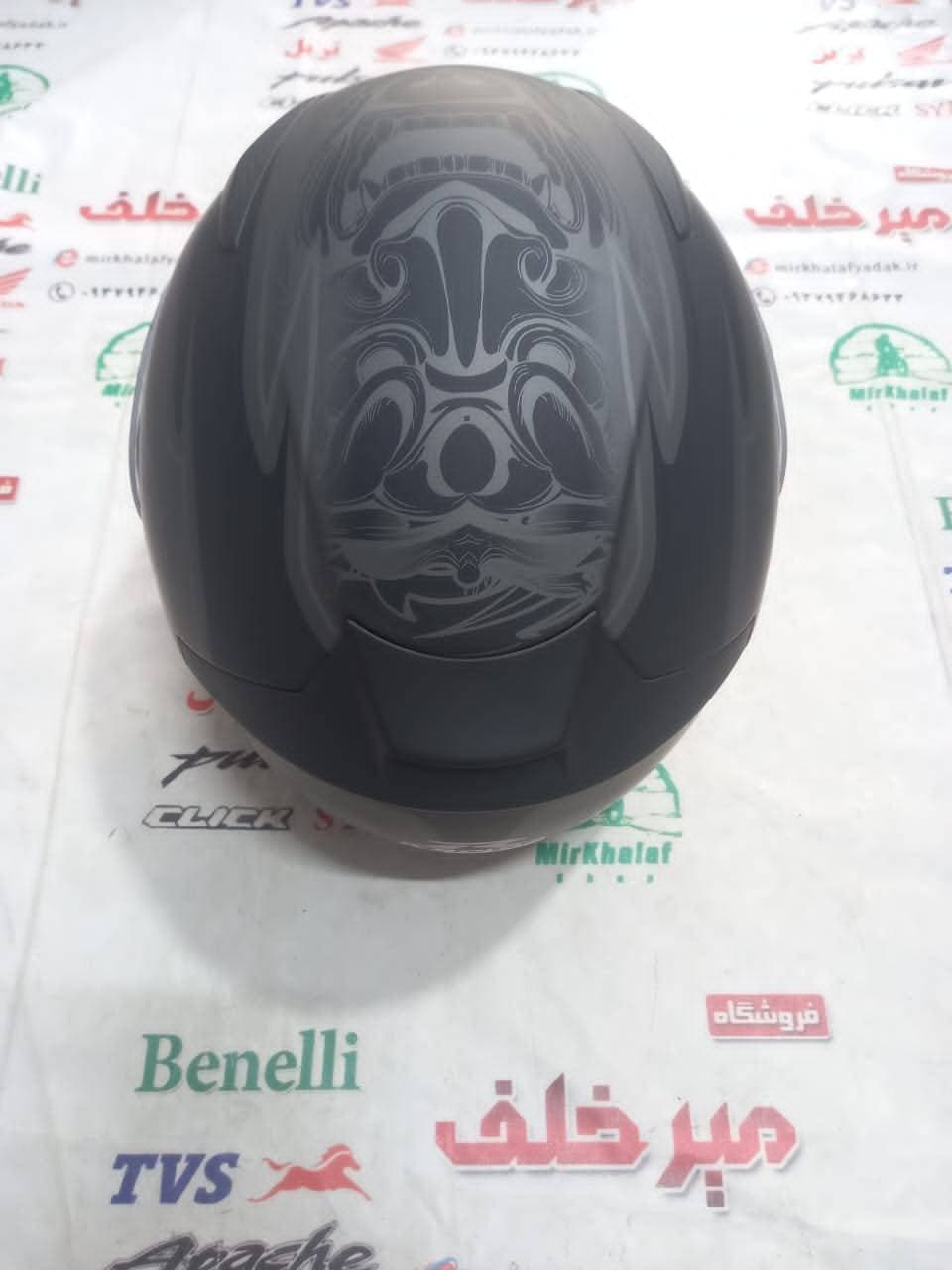کلاه کاسکت ایمنی موتور سیکلت فک متحرک عینک دار خارجی برند راپیدو مشکی خاکستری طرح دار — تصویر ۳