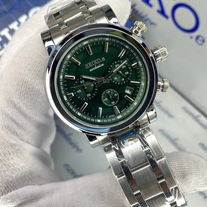 ساعت سیکو مردانه سه موتوره سیکو اکسکلوسیو مدل 3155 رنگ نقره ای صفحه سبز