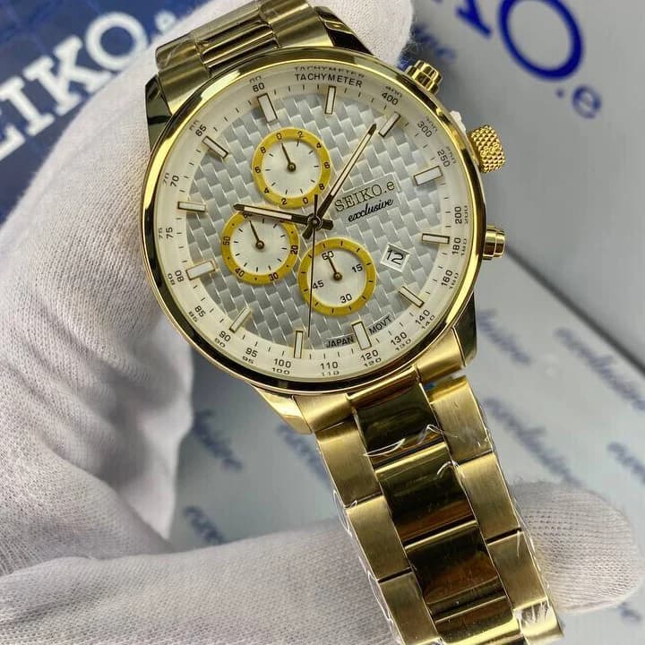 ساعت سیکو مردانه سه موتوره سیکو اکسکلوسیو مدل 3163 رنگ طلایی صفحه سفید