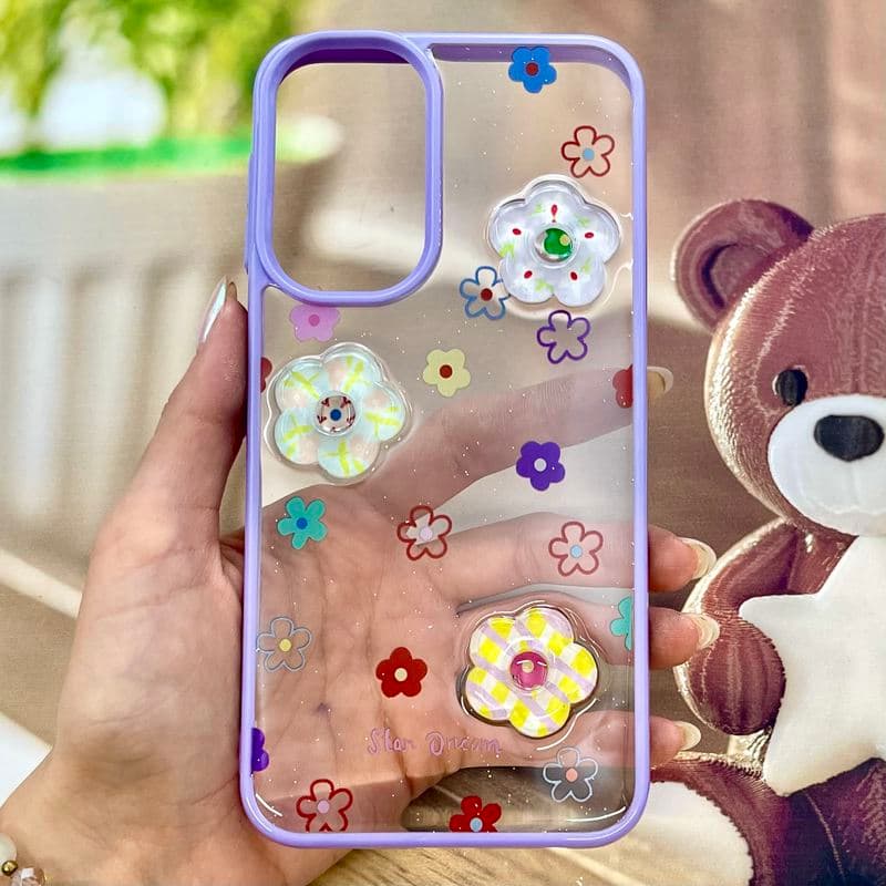 قاب گوشی Galaxy A24 سامسونگ 3D Candy Case شفاف آبنباتی شفاف طرح برجسته گل سفید کد 592291