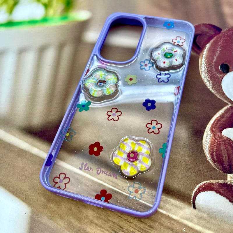 قاب گوشی Galaxy A17 سامسونگ 3D Candy Case شفاف آبنباتی شفاف طرح برجسته گل سفید کد 884865 — تصویر ۲