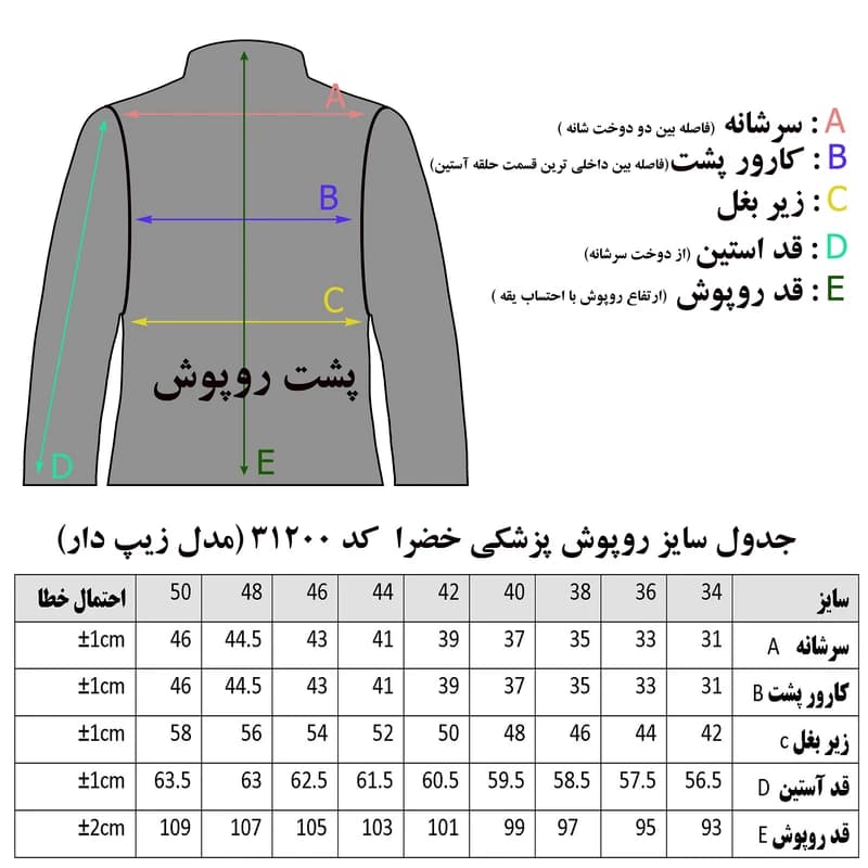 روپوش پزشکی زنانه خضرا مدل زیپ‌دار — تصویر ۴