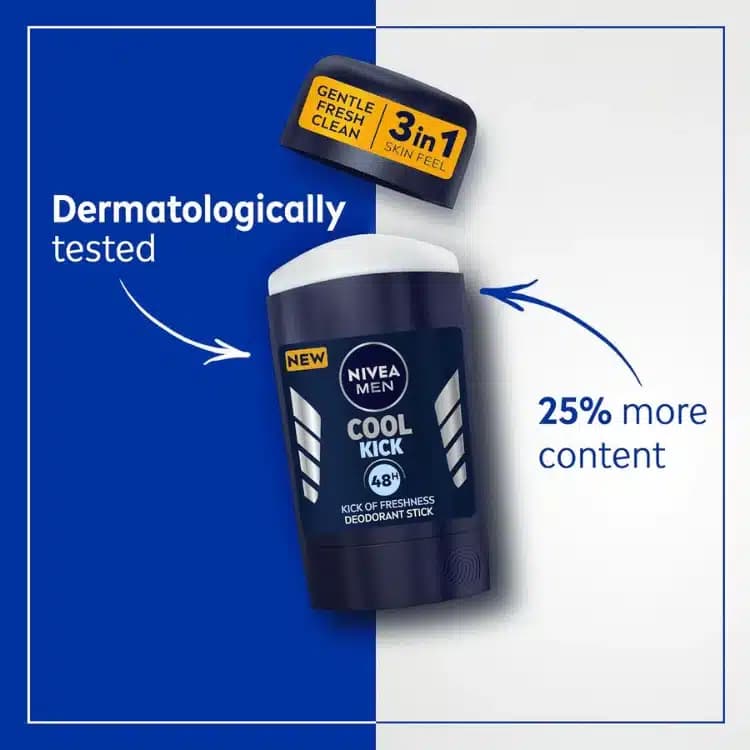 مام صابونی ضد تعریق مردانه نیوآ کول کیک 48 ساعته Nivea Men deodorant stick 50 ml Cool Kick — تصویر ۵