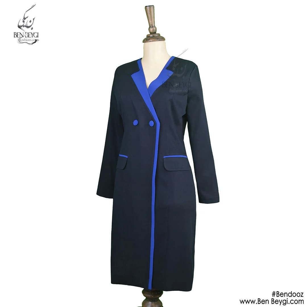 مانتو شلوار اداری سرمه ای خرج کار آبی پارچه فیونا کد 8224