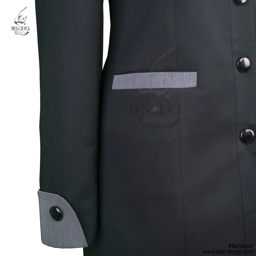 مانتو شلوار اداری مشکی طوسی طرحدار پارچه فیونا کد 37359 — تصویر ۳