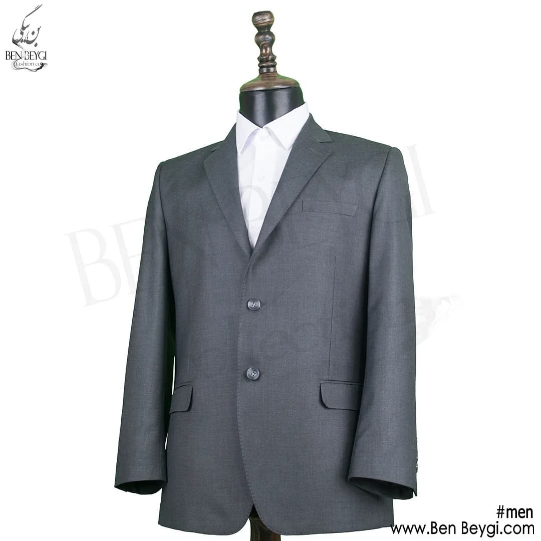 کت و شلوار مردانه اداری پارچه فاستونی یقه انگلیسی بانتو دوزی رنگ طوسی طرح دار کد 5504 — تصویر ۴