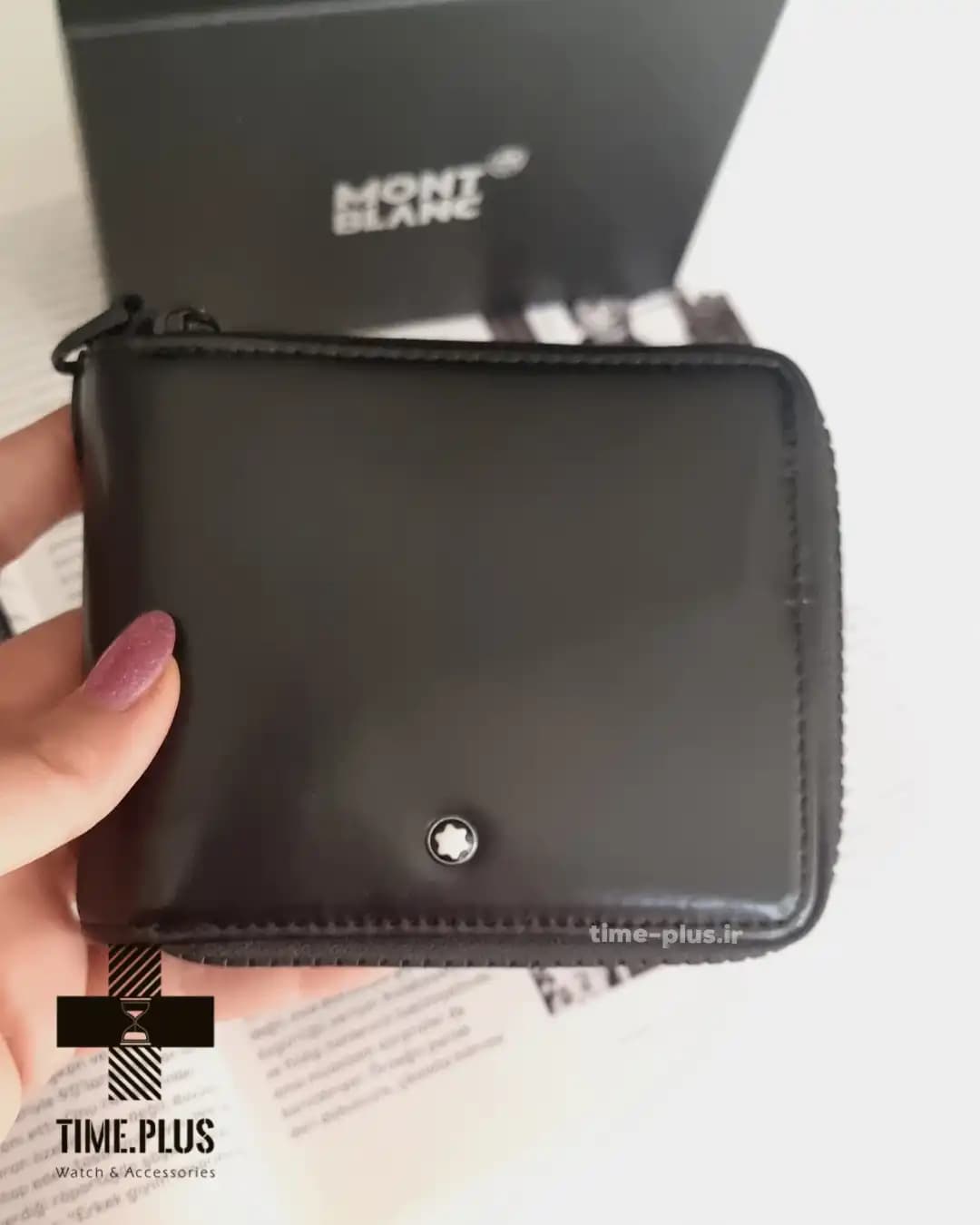 کیف پول مشکی براق مون بلان جیبی زیپ دار — تصویر ۶