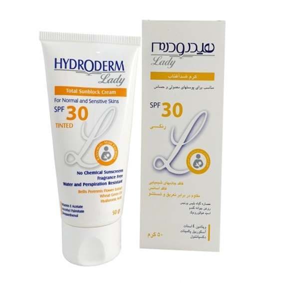 کرم ضد آفتاب رنگی SPF30 هیدرودرم لیدی 50 گرم