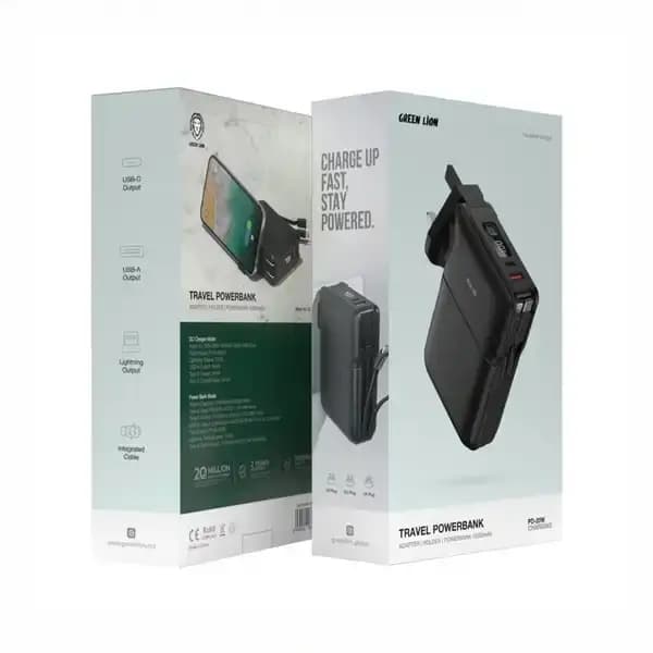 پاوربانک و آداپتور شارژ با کابل متصل گرین لاین 10000m GNTRVB10KBK — تصویر ۲