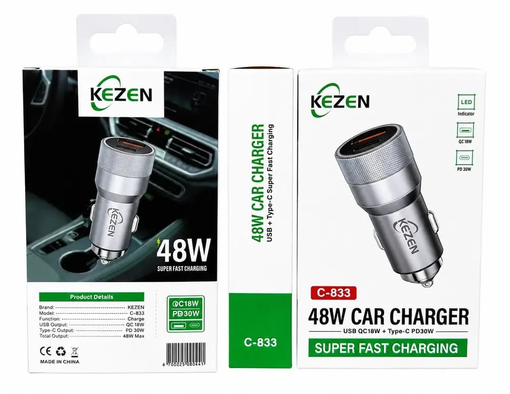 شارژر فندکی 2 پورت کزن مدل KEZEN KZ-C833 48W — تصویر ۲