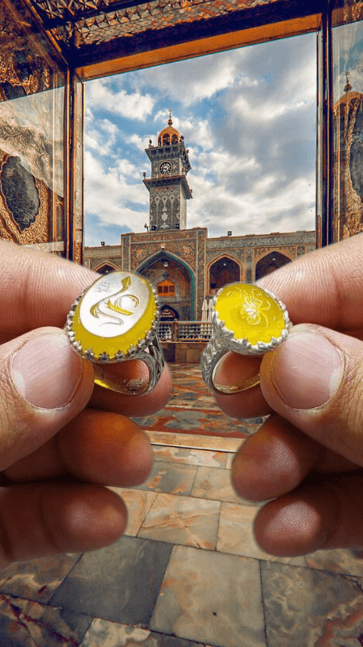 انگشتر ست شرف الشمس با حکاکی علی و فاطمه کد 8105