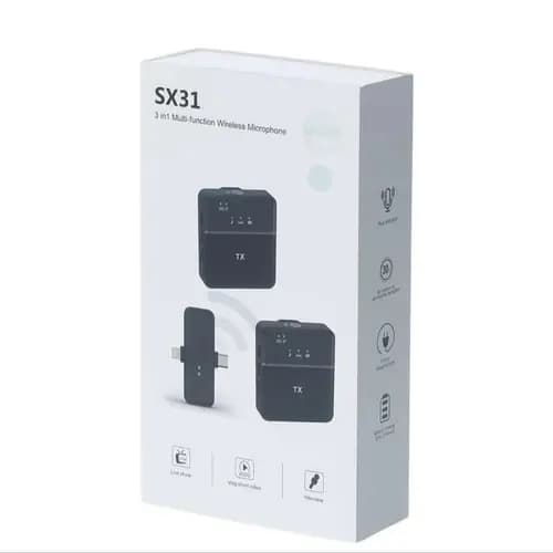 میکروفن یقه ای بی سیم وایرلس دار مدل SX31 لایتنینگ و تایپ سی — تصویر ۳