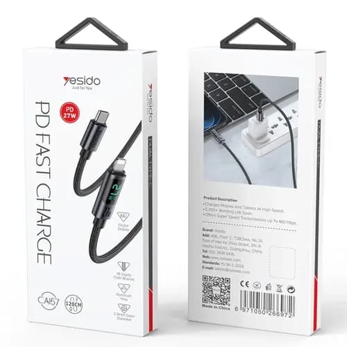کابل USB-C به لایتنینگ یسیدو YESIDO CA157 PD27W طول 1.2 متر — تصویر ۳