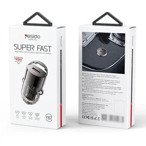 شارژر فندکی فست شارژ یسیدو Yesido Y67 3A PD 45W — تصویر ۳