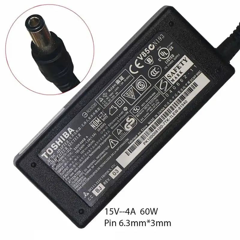 شارژر لپ تاپ توشیبا/Toshiba مدل ADP-60RHA خروجی 15V 4A