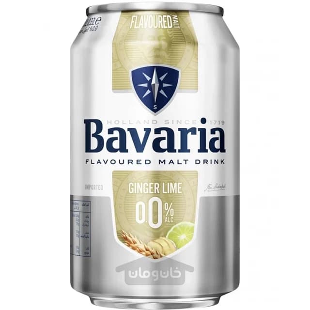 ماءالشعیر آبجو باواریا طعم لیمو زنجبیل حجم ۳۳۰ میلی لیتر بدون الکل Bavaria Ginger Lime