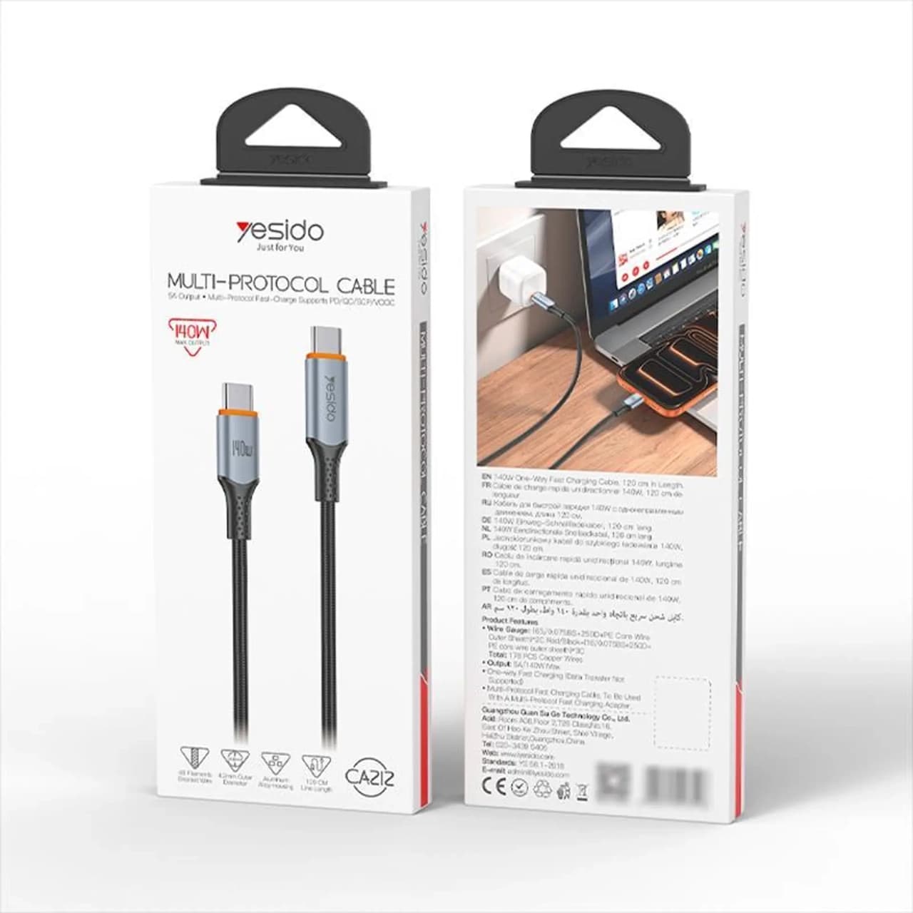 کابل شارژ 1.2 متری PD و فست Yesido Type-C To Type-C مدل CA212 140W – مشکی (گارانتی شش ماه تعویض نیکان همراه) — تصویر ۸