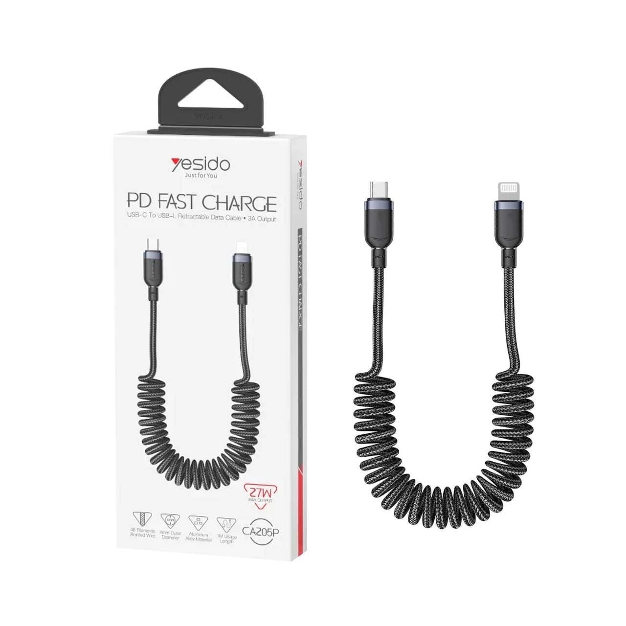 کابل شارژ PD و فست Yesido Type-C To Lightning مدل CA205P 27W – مشکی (گارانتی شش ماه تعویض نیکان همراه)
