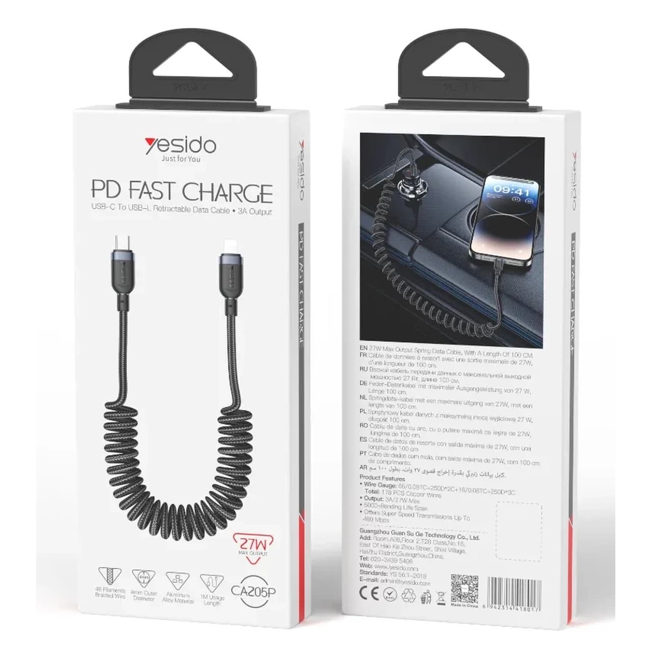 کابل شارژ PD و فست Yesido Type-C To Lightning مدل CA205P 27W – مشکی (گارانتی شش ماه تعویض نیکان همراه) — تصویر ۲