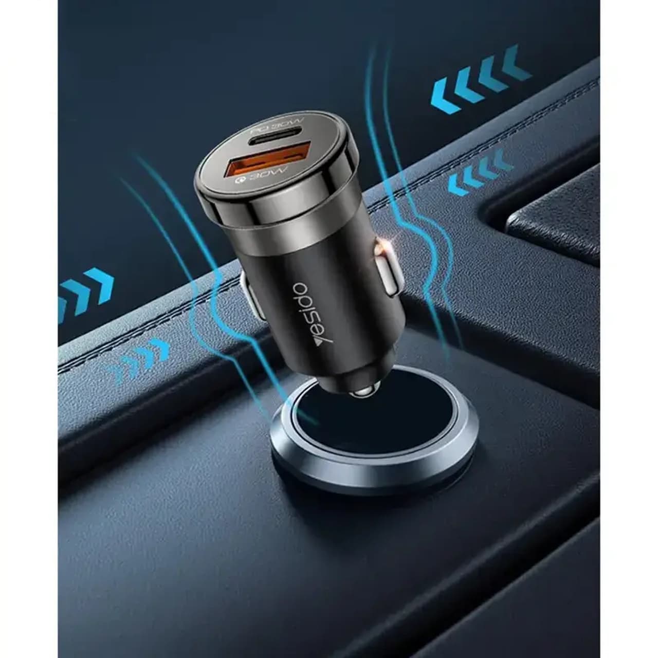 شارژر فندکی PD و فست دو پورت Yesido مدل Y72 30W به همراه کابل شارژ Type-C To Type-C – مشکی (گارانتی شش ماه تعویض نیکان همراه) — تصویر ۳