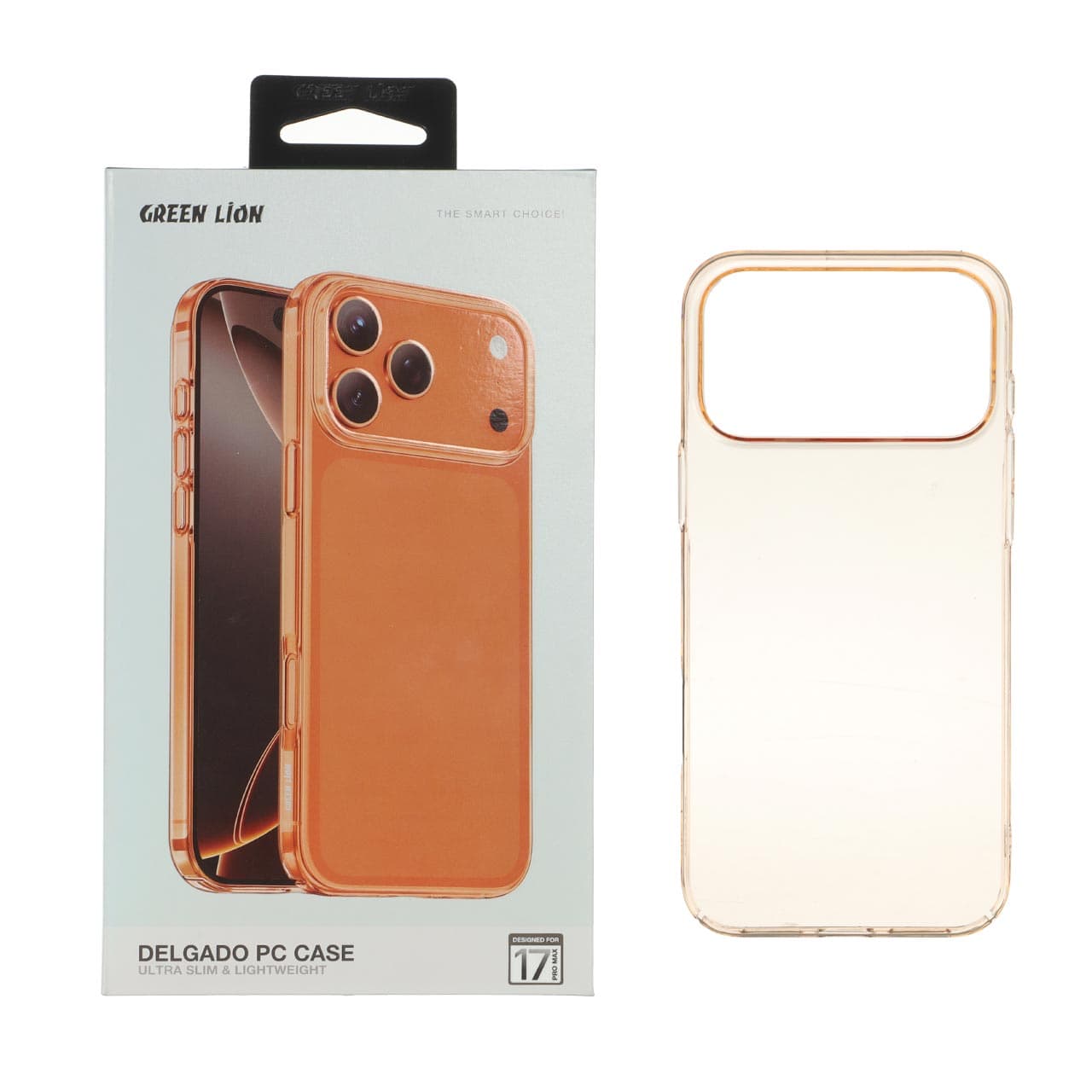 قاب اورجینال Green Lion شفاف Delgado Pc Case مدل Apple iPhone 17 Pro Max / iPhone 18 Pro Max – نارنجی (پک دار)