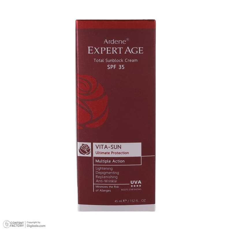 کرم ضد آفتاب بدون رنگ آردن اکسپرت ایج SPF 35 مدل VITA مناسب همه انواع پوست حجم 45 میلی‌لیتر — تصویر ۴