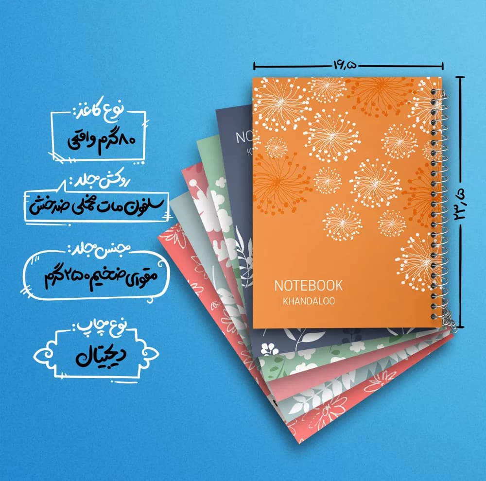 دفتر مشق 100 برگ خندالو طرح گل گلی کد 74 مجموعه 6 عددی — تصویر ۴
