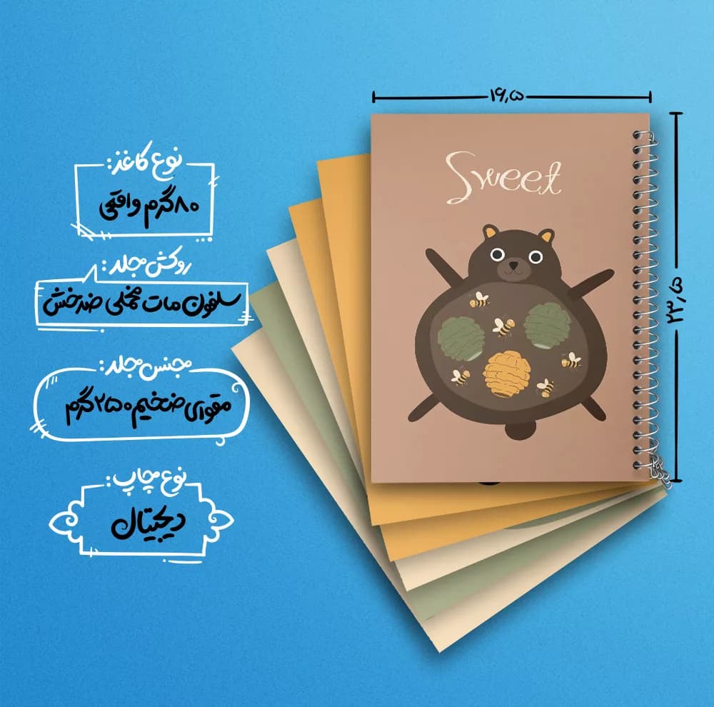 دفتر مشق 100 برگ خندالو طرح گربه (Cat) کد 104 مجموعه 6 عددی — تصویر ۴