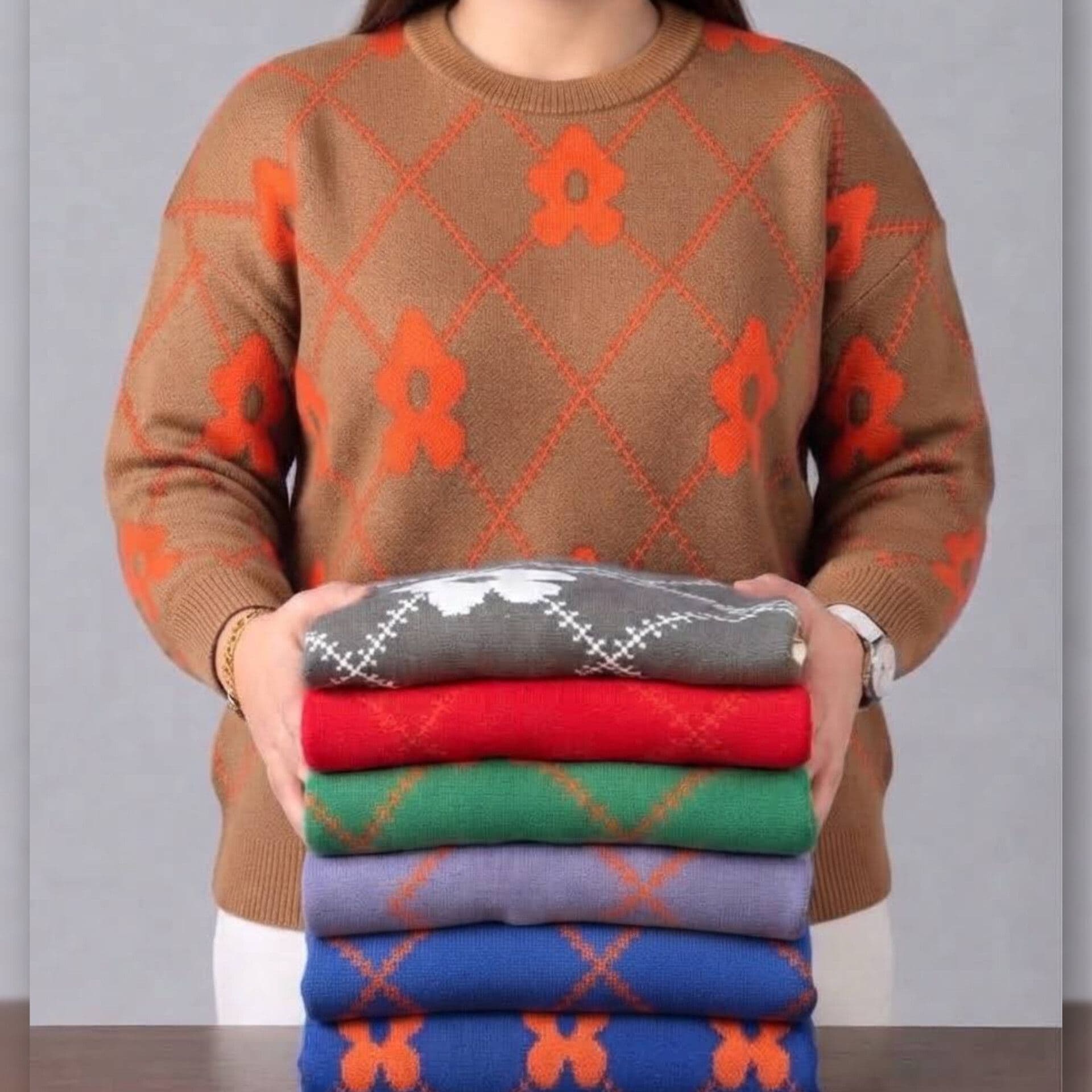 بلوز بافت گل لوزی عمده (پک 3 عددی) — تصویر ۶