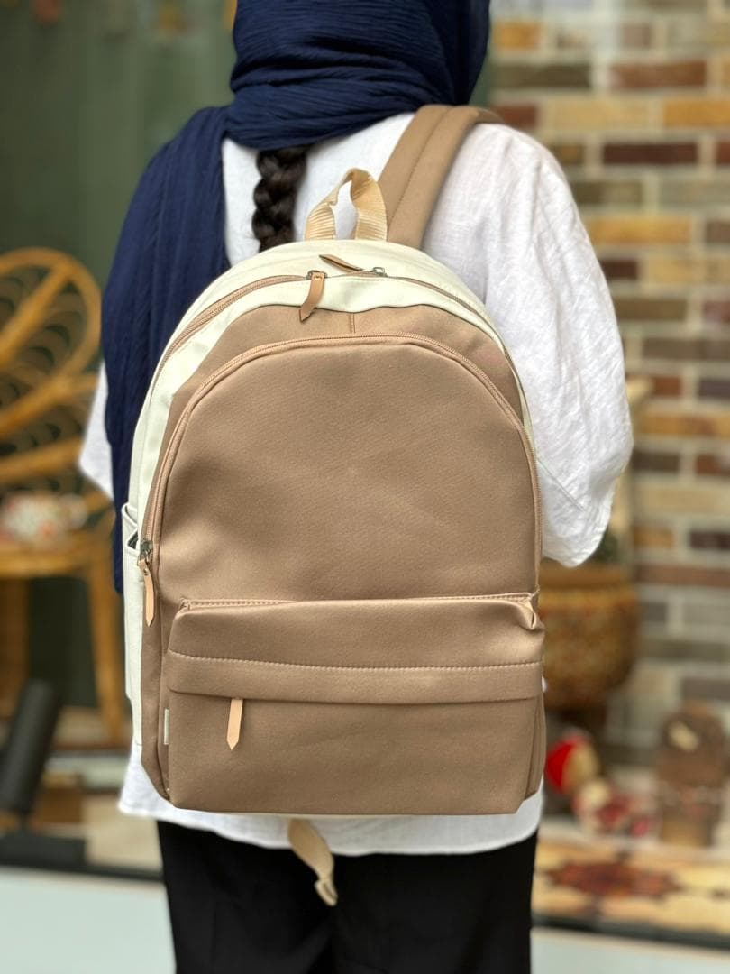 کوله پشتی دورنگ نسکافه ای ساده