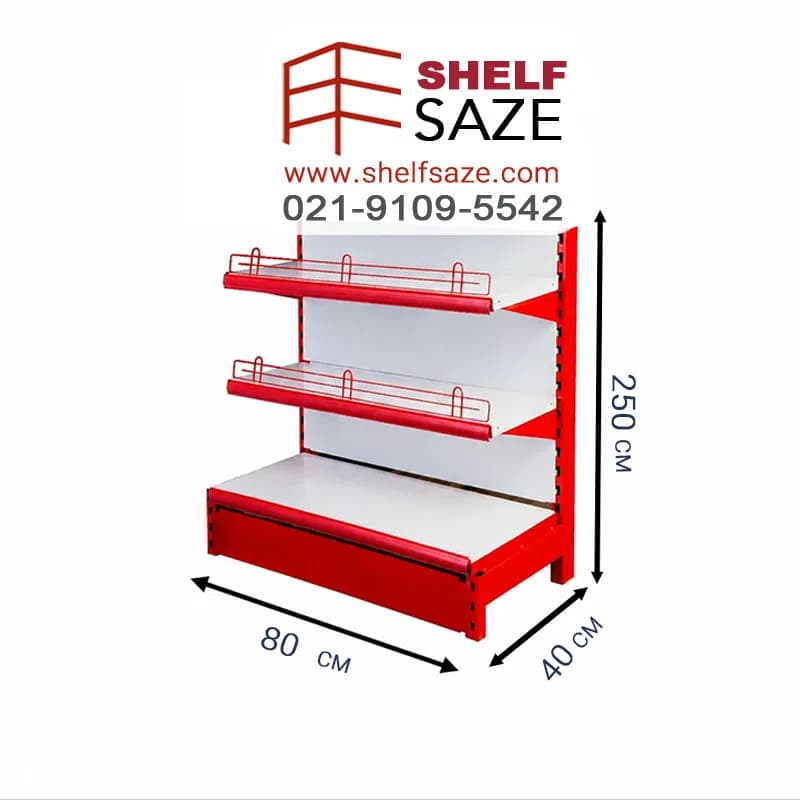 قفسه خود ایستا فروشگاهی 3 طبقه سایز 80*40 ارتفاع 250 سانتی‌متر