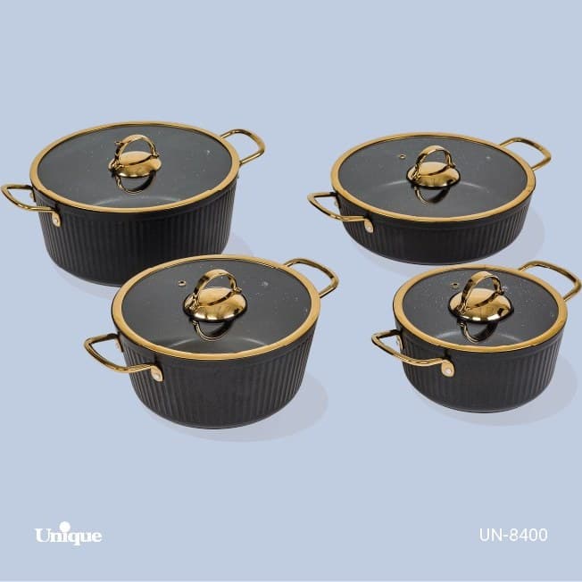 سرویس قابلمه یونیک فلورانس مشکی 8 پارچه UN-8400 — تصویر ۲