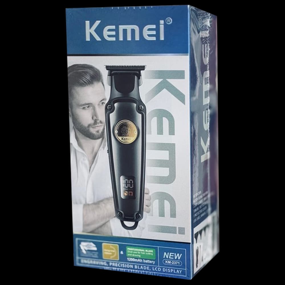 ماشین اصلاح خط‌زن کیمی KEMEI مدل KM-2371 – خط زن حرفه‌ای با بدنه فلزی، تیغه سرامیکی و نمایشگر