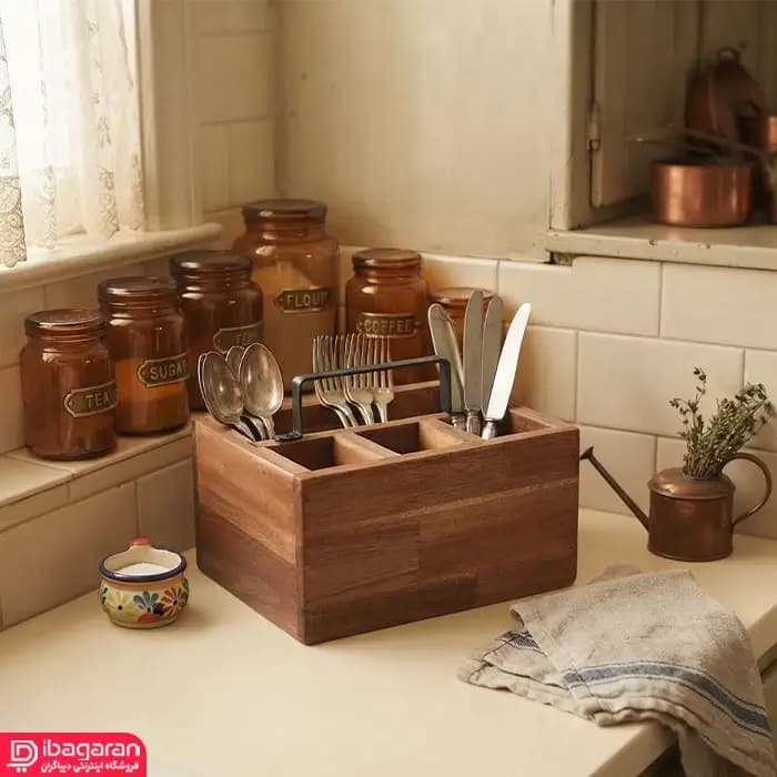 جا قاشقی چوبی یاکا مدل آکاسیا چهارخونه