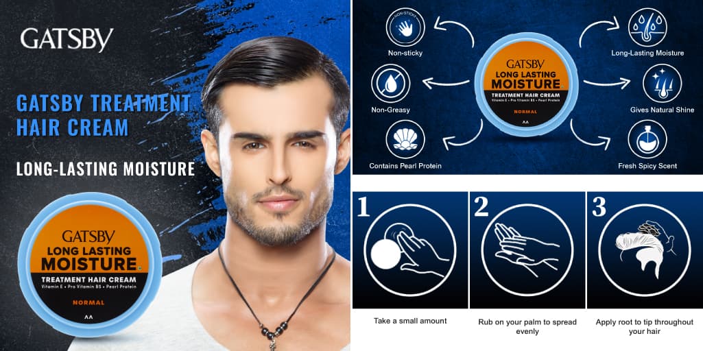 کرم مو حالت دهنده گتسبی GATSBY مدل Moist (آبی) وزن 125 گرم — تصویر ۶