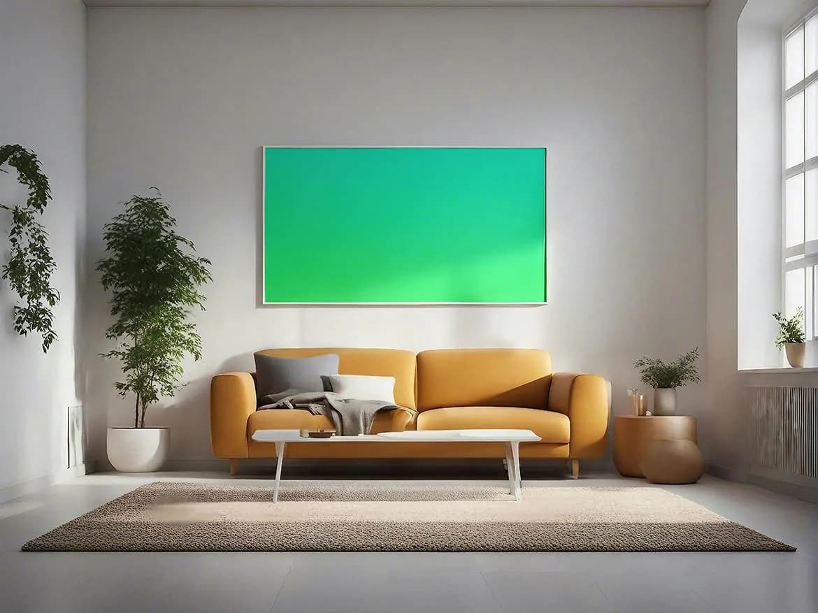 موکاپ قاب عکس روی دیوار اتاق نشیمن — تصویر ۲