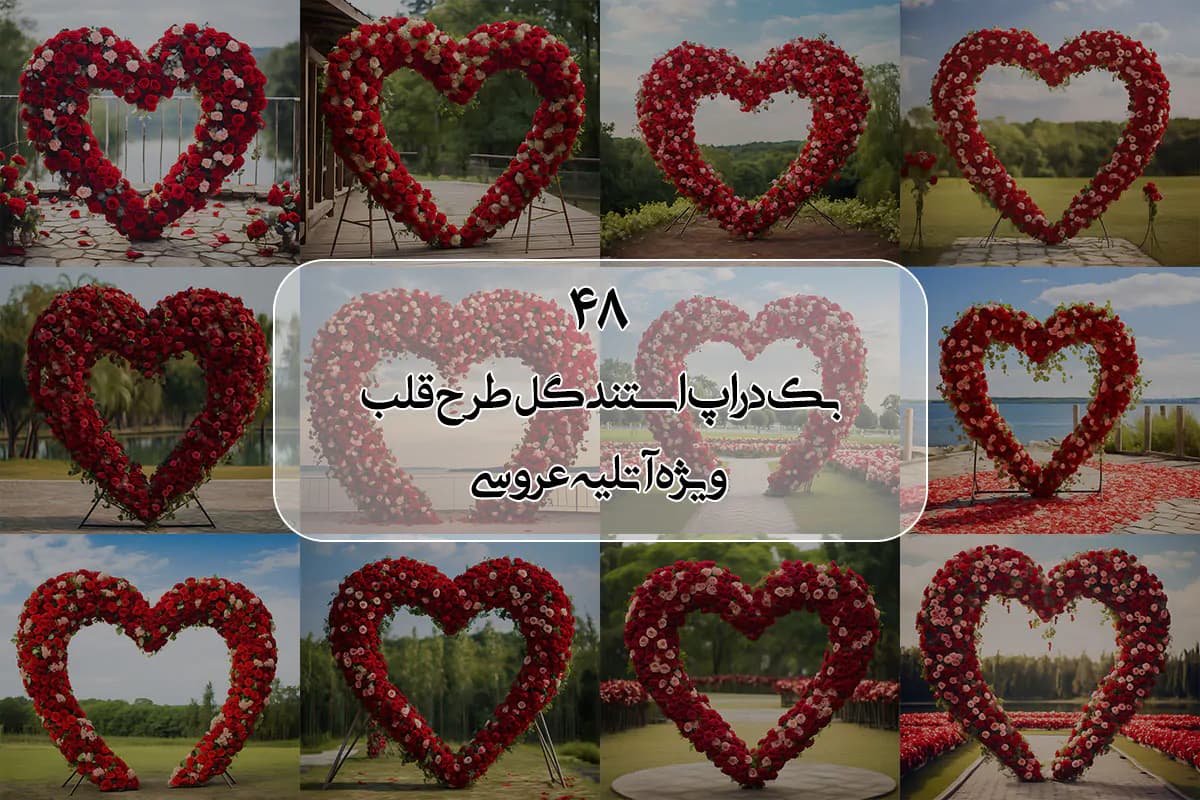 48 بک گراند استند گل طرح قلب ویژه آتلیه عروسی