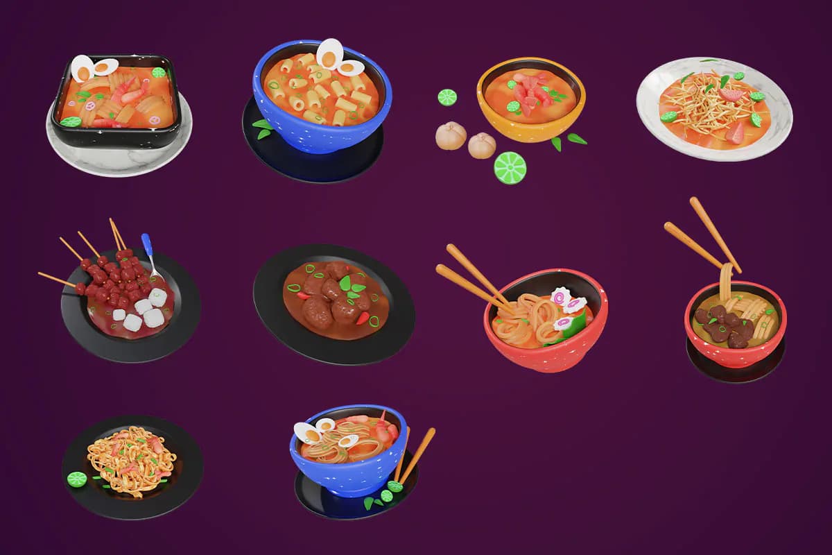 10 آیکون غذای آسیایی 3D — تصویر ۵