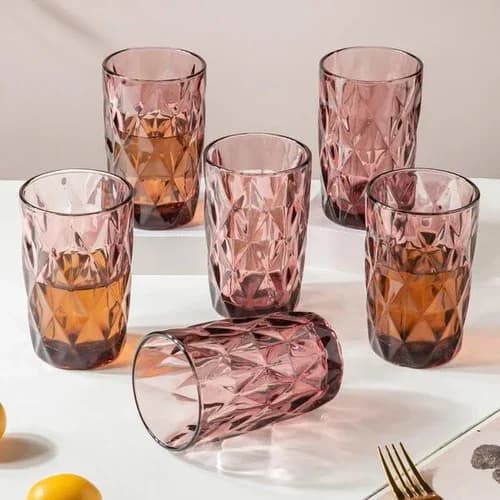 لیوان طرح لوزی 400 میل دلی DELIGLASS – ست 6 عددی صورتی — تصویر ۲
