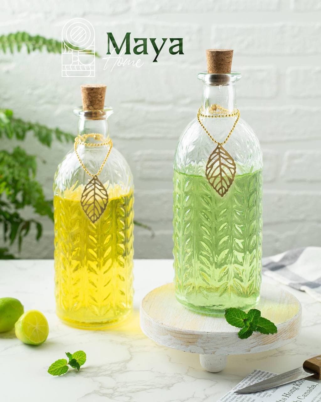 بطری آبلیمو و روغن شیشه‌ای طرح گندم مایا — تصویر ۴