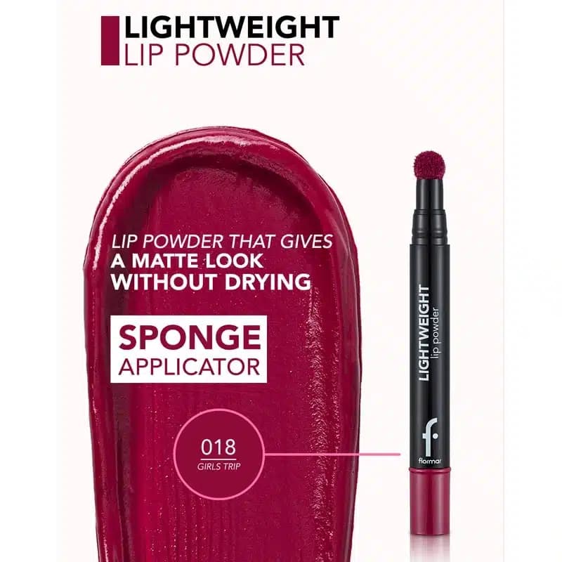 رژلب مایع سر اسفنجی فلورمار Flormar مدل Lightweight Lip Powder کد 018 — تصویر ۳