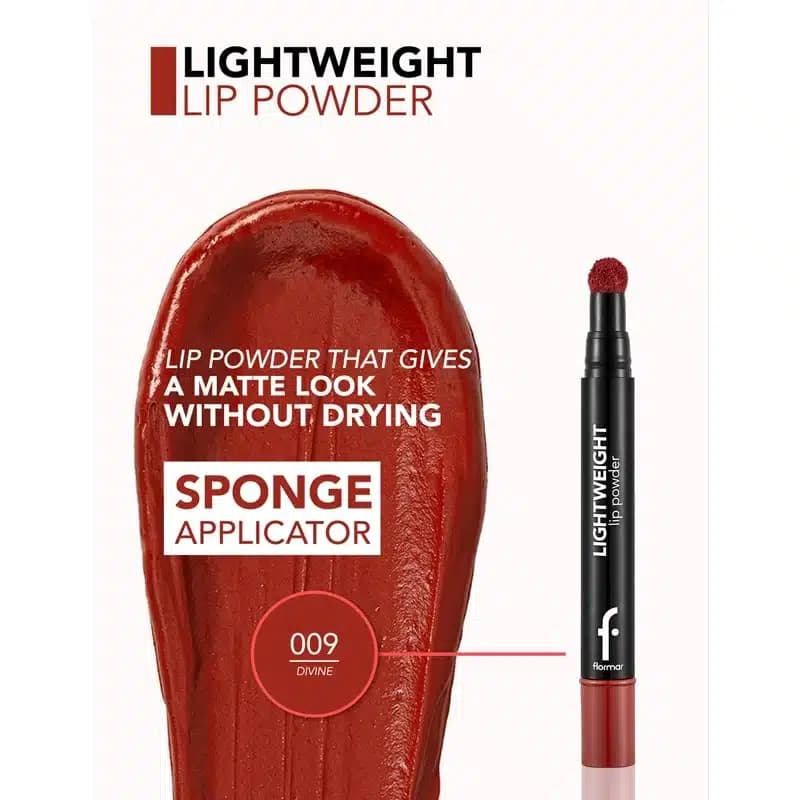 رژلب مایع سر اسفنجی فلورمار Flormar مدل Lightweight Lip Powder کد 009 — تصویر ۴