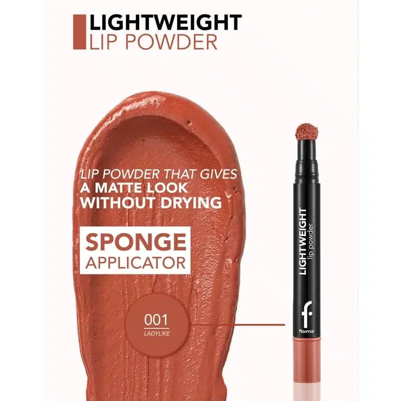 رژلب مایع سر اسفنجی فلورمار Flormar مدل Lightweight Lip Powder کد 001 — تصویر ۴