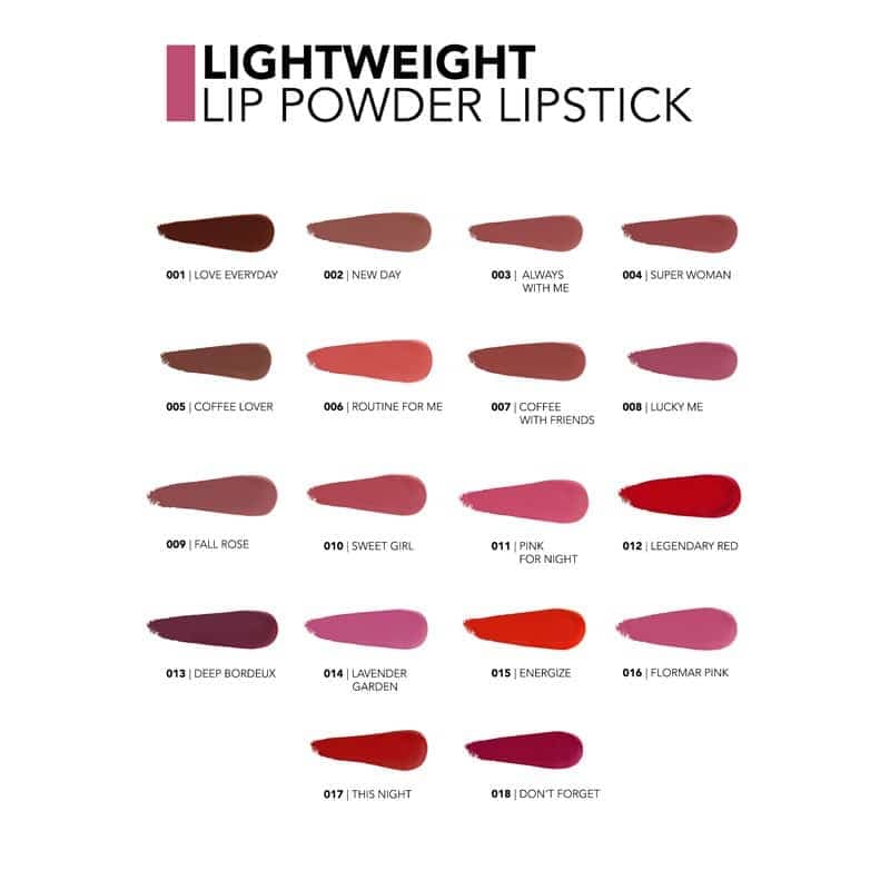 رژلب جامد مات پودری فلورمار مدل Lightweight Lip Powder کد 008 — تصویر ۴