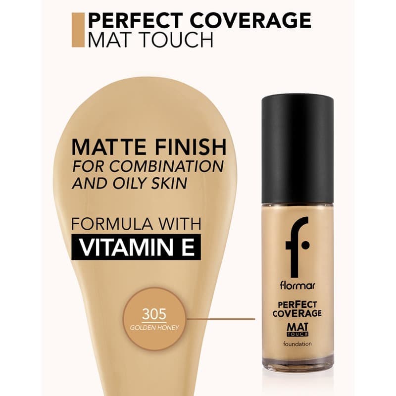 کرم پودر مات فلورمار مدل Perfect Coverage Mat Touch کد 305(رنگ Golden Honey) — تصویر ۲