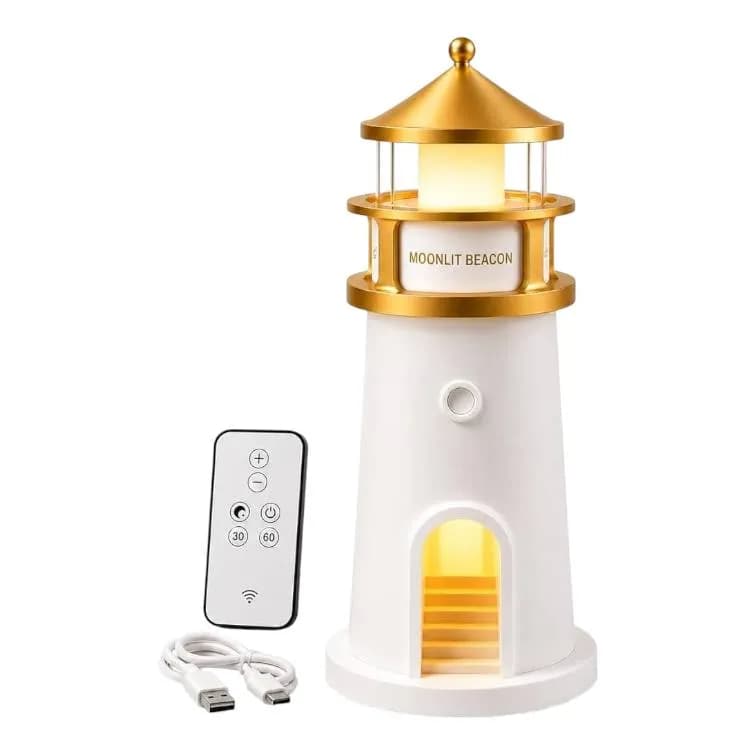 چراغ خواب طرح فانوس دریایی Moonlit Beacon شارژی با پروژکتور ماه 360 درجه و ریموت