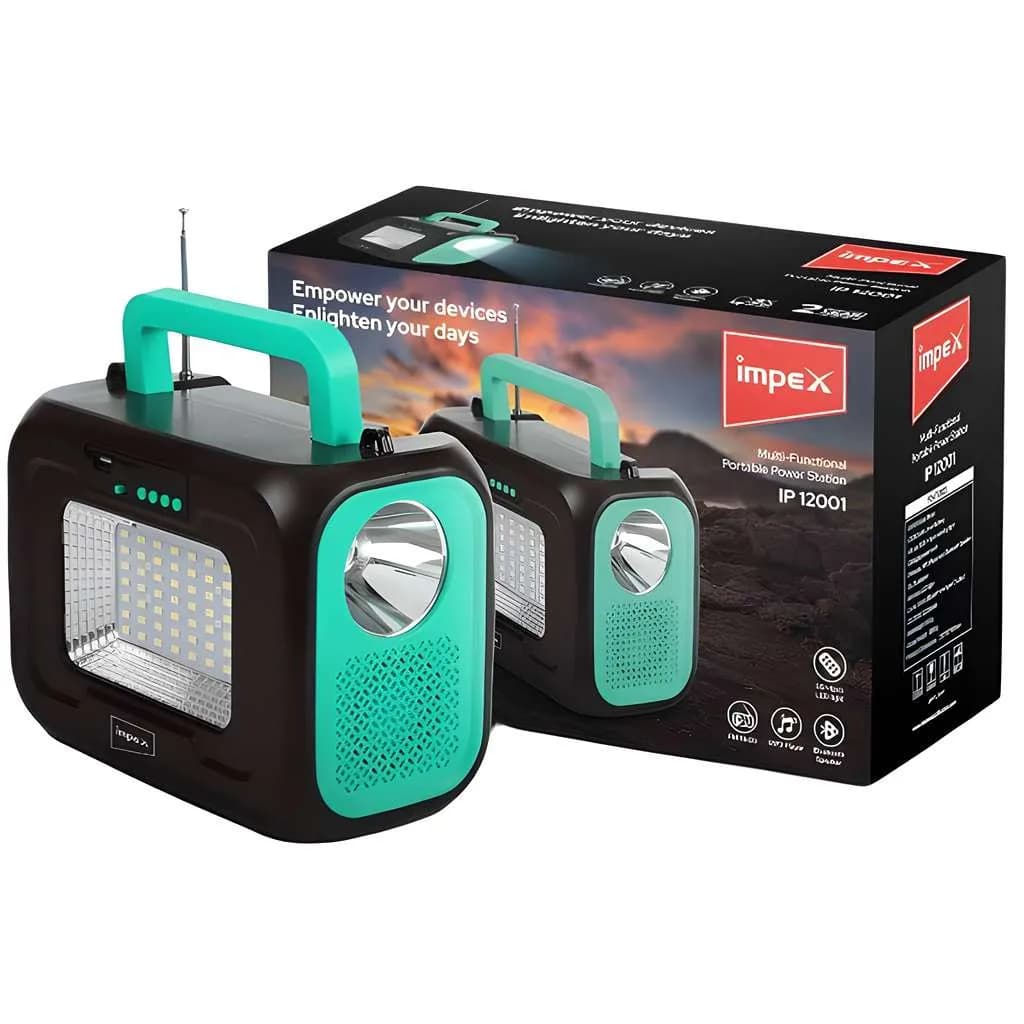 پاور استیشن Impex دارای اسپیکر و رادیو و چراغ قوه و پنل شارژ خورشیدی